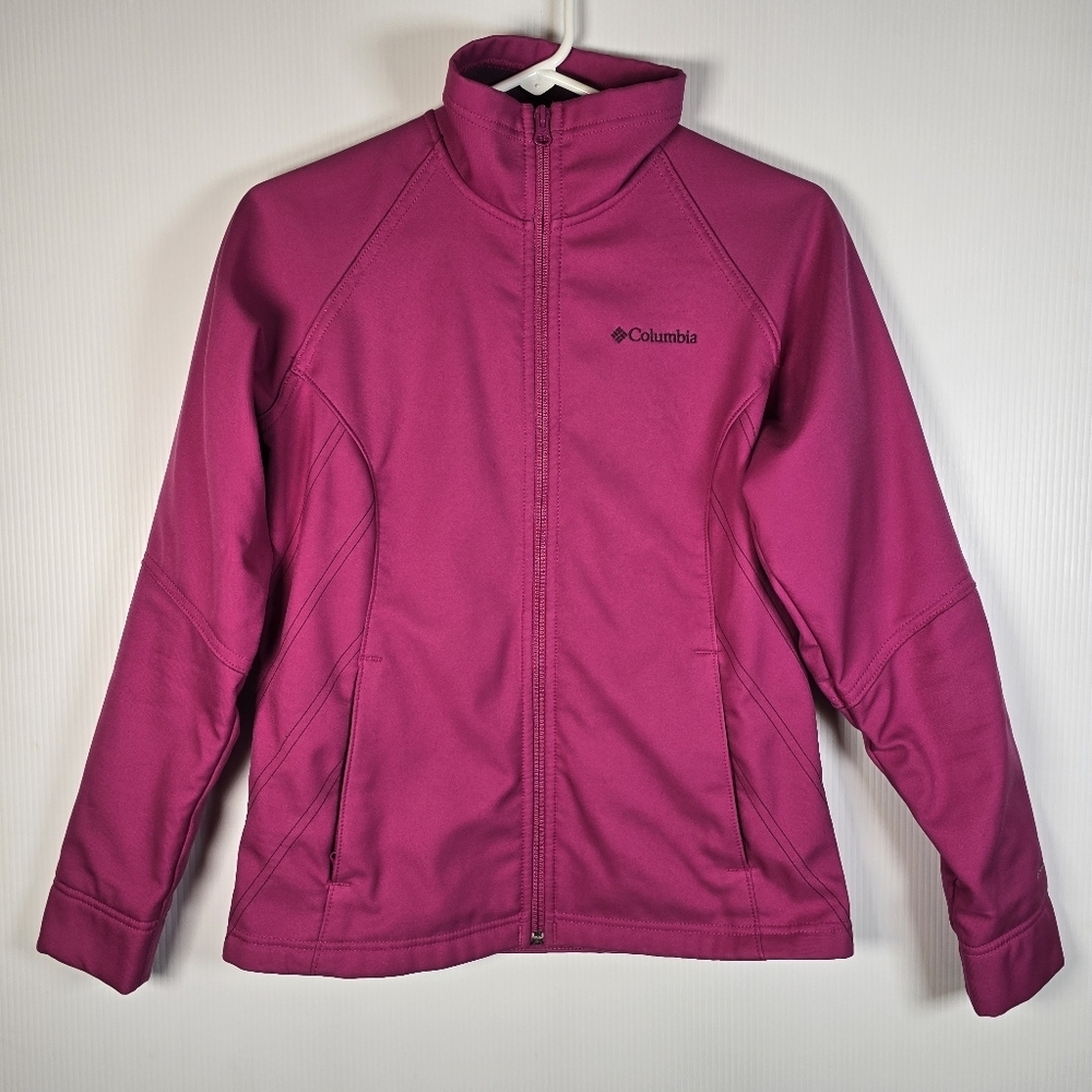 Columbia Women's Fuschia Softshell Full Zip Jacket Size S Fleece Inside EUC